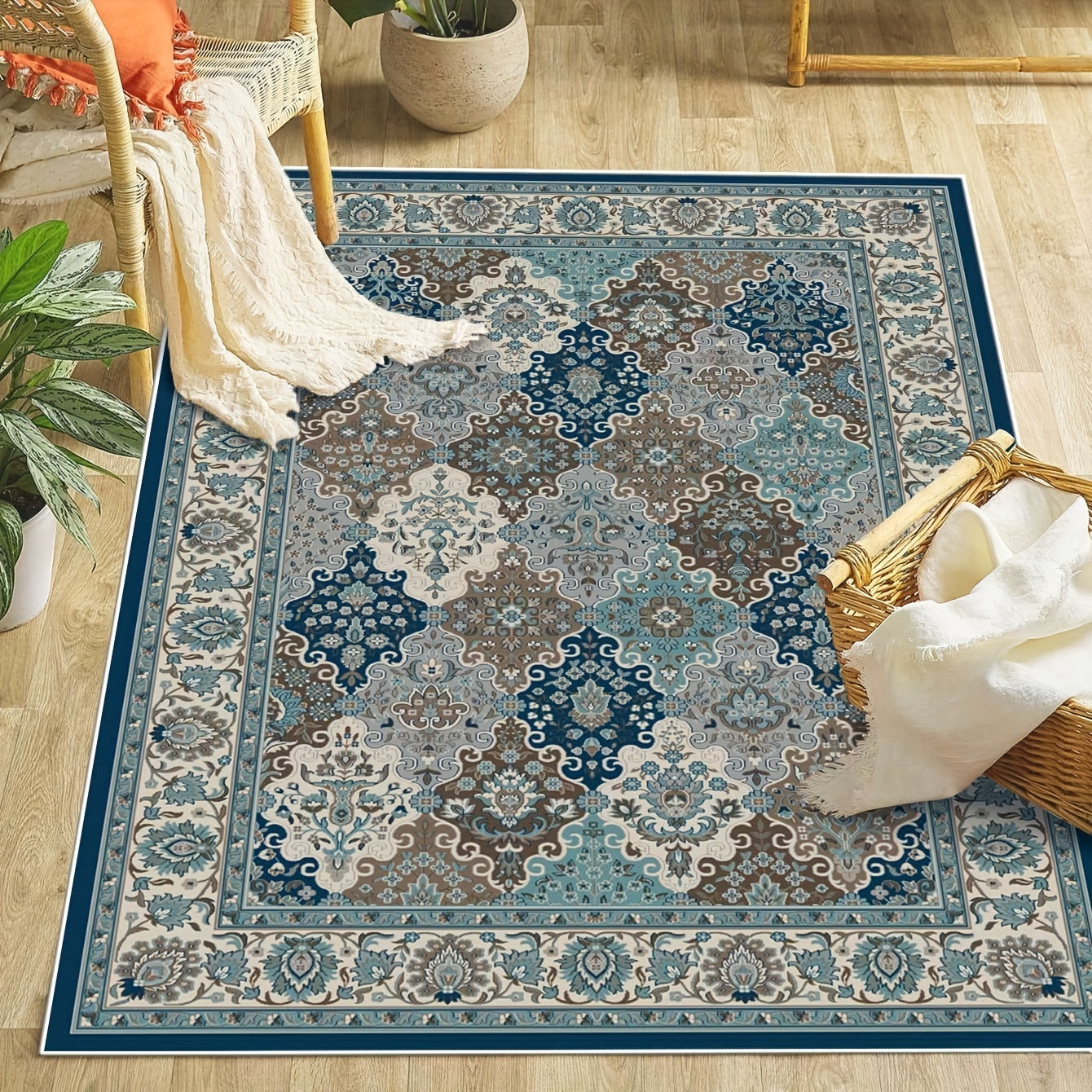 Vintage Boho Area Rugs Non Slip Low Pile Washable