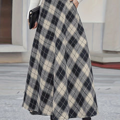  Plaid Print High Rise A Line Skirt With Pockets