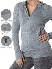 Youth Zipper Sports Coat With Pockets & Hand Cover Kids Sun Protection