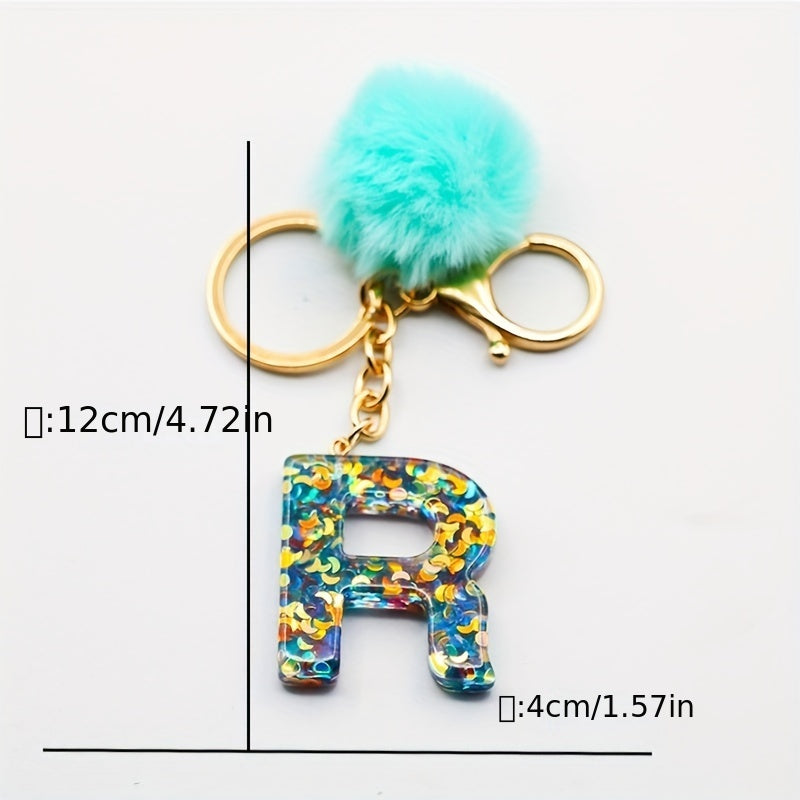 Initial Letter Keychain Resin English Letter Key Chain Pendant Plush Ball