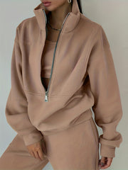 Casual Matching Two piece Set Zip Up Sweatshirt & Solid Sweatpants
