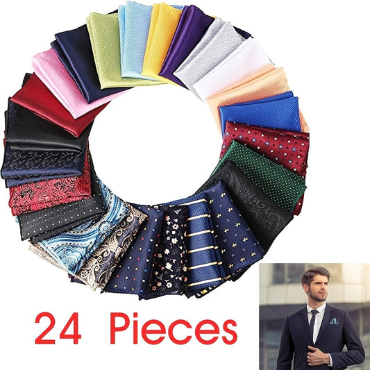 24-Piece Mens Pocket Squares Soft Colored Assorted Hankies for Wedding Party