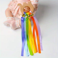 Wooden Ribbon Ring Toy Circle Toy With Bells For Kids