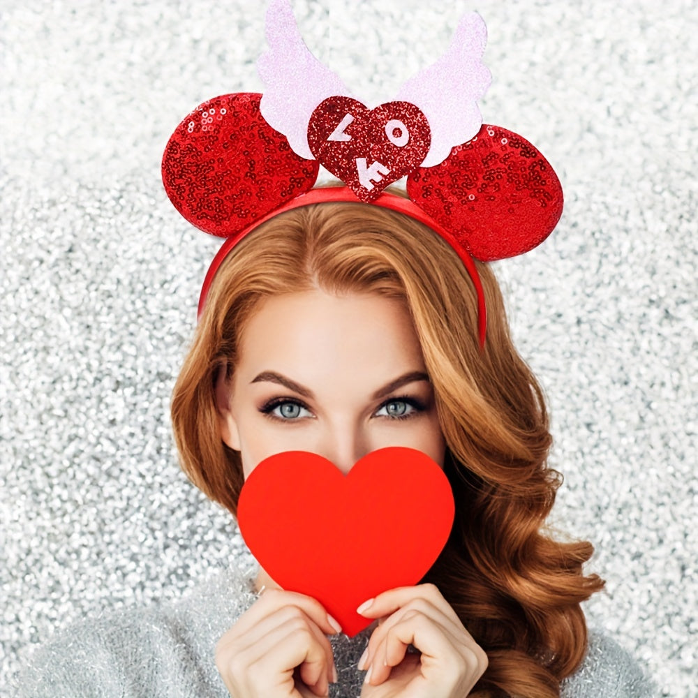 Sequin Headband Glitter Hair Band Mouse Ears Wings Decor