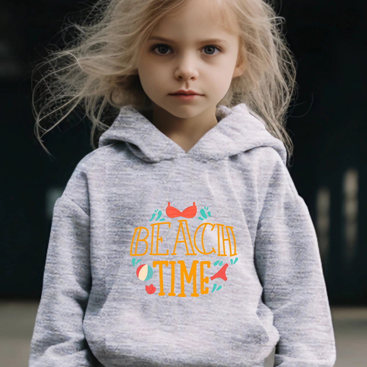Be Ach Time Pattern Long Sleeve Hooded Sweatshirt Girls