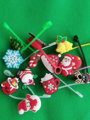 12pcs Cartoon Christmas Straw Cover Reusable Dustproof Straw Plugs Cup Accessori