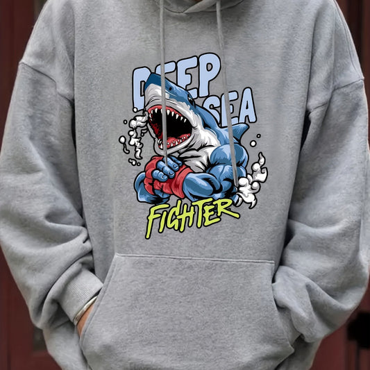 Men's Shark Boxer Print Hooded Sweatshirt Long Sleeve Personalized Hoodie