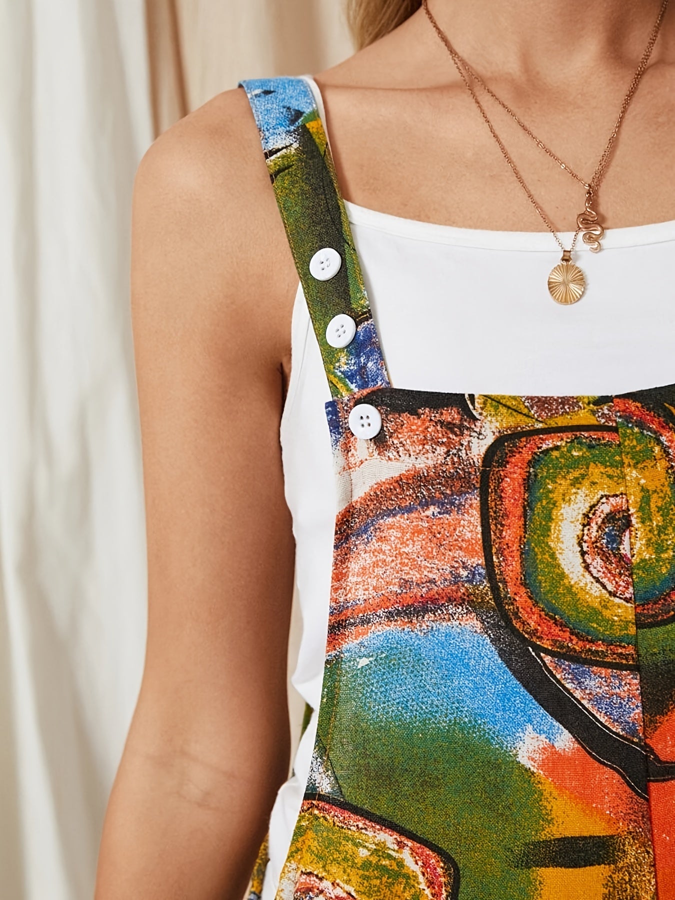 Abstract Print Button Jumpsuit for Women