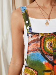 Abstract Print Button Jumpsuit for Women