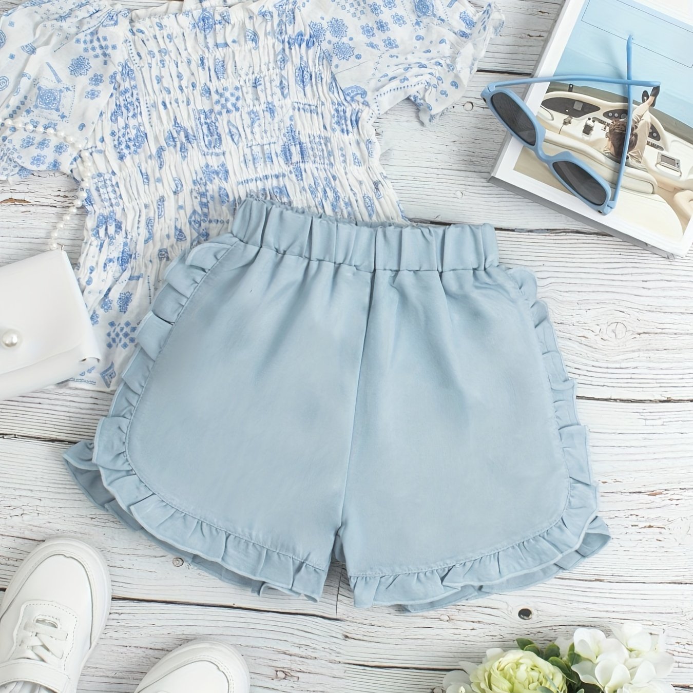 Kid Girls Denim Shorts Ruffle Fringes Breathable Thin Comfy Fit Summer