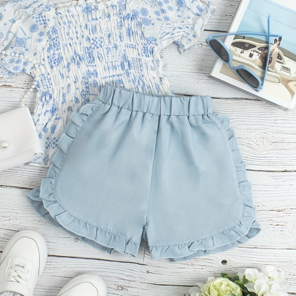 Kid Girls Denim Shorts Ruffle Fringes Breathable Thin Comfy Fit Summer