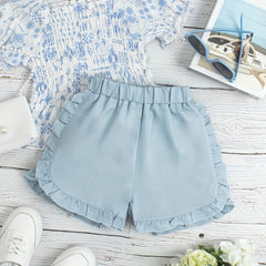 Kid Girls Denim Shorts Ruffle Fringes Breathable Thin Comfy Fit Summer