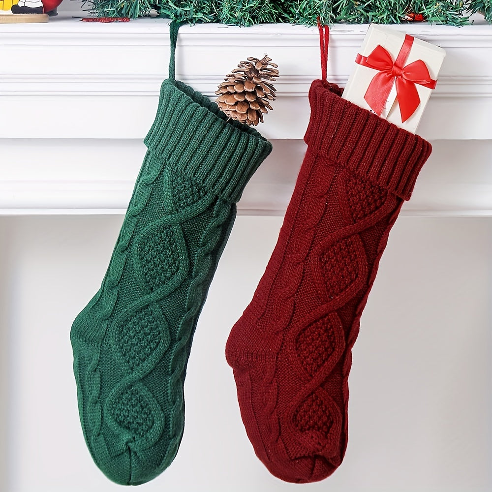 2 Pack 45 72 Cm Cable Knitted Large Size Christmas Stockings & Decorations
