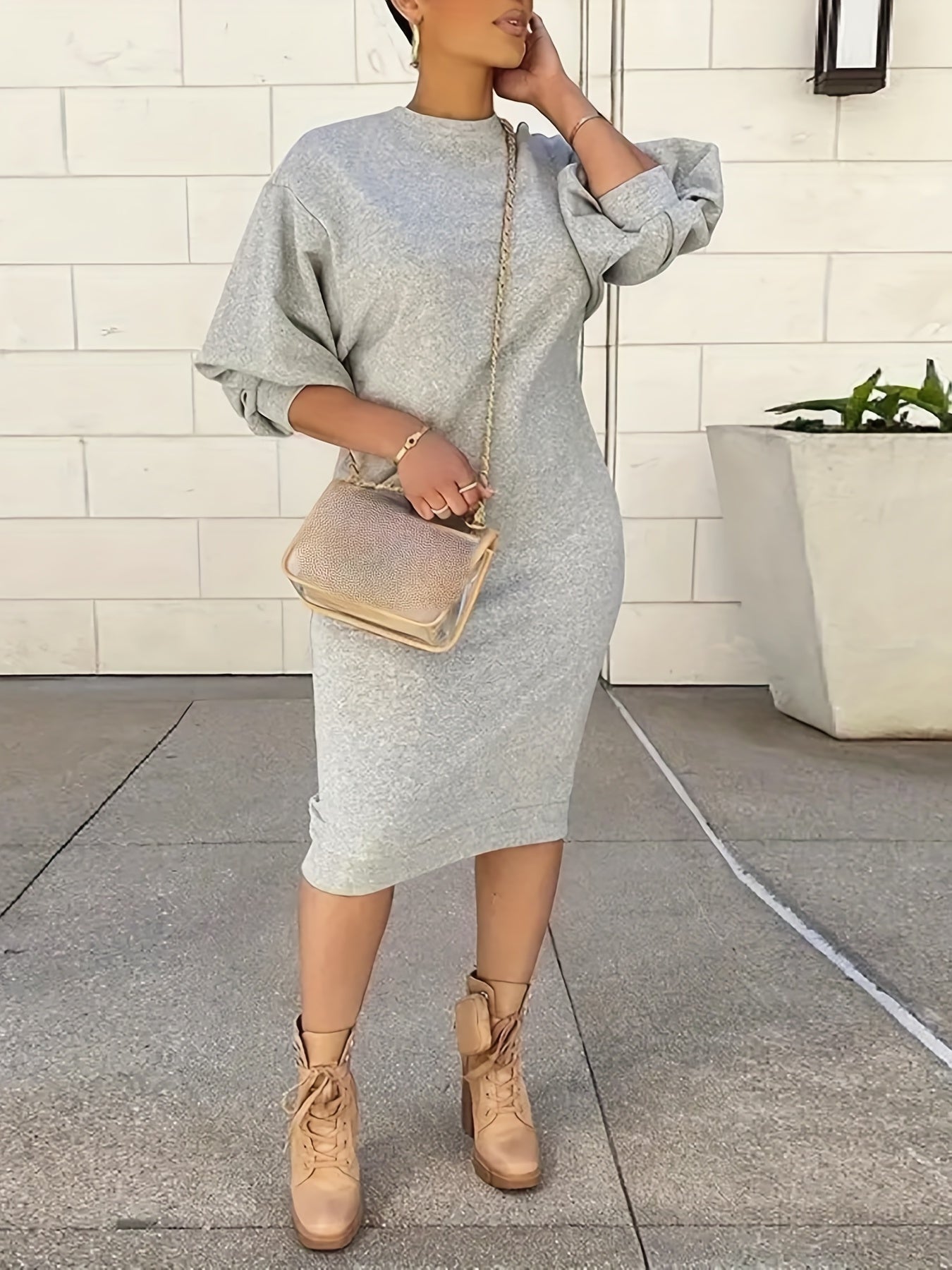  Solid Lantern Sleeve Sweatshirt