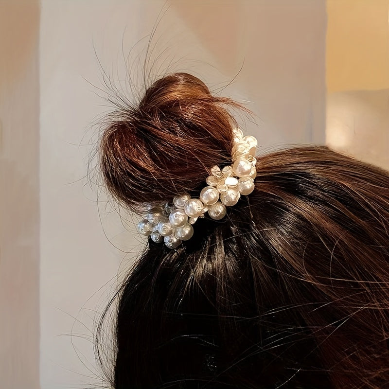 Faux Pearl Beaded Hair Tie Floral Hair Rope Ponytail Hair Ring