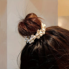 Faux Pearl Beaded Hair Tie Floral Hair Rope Ponytail Hair Ring