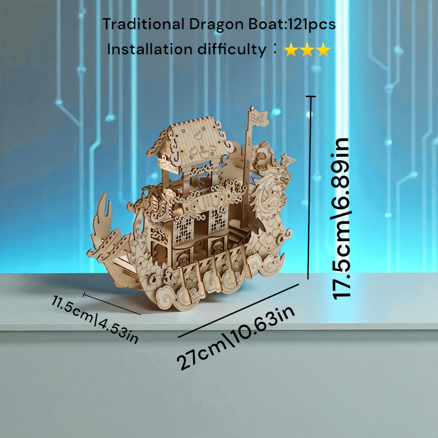DIY 3D Wooden Puzzle Model Chinese Dragon Boat Educational Heritage