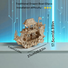 DIY 3D Wooden Puzzle Model Chinese Dragon Boat Educational Heritage
