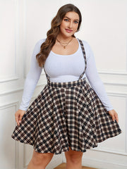  Women's Plaid Print Criss Cross Overall Mini Skirt