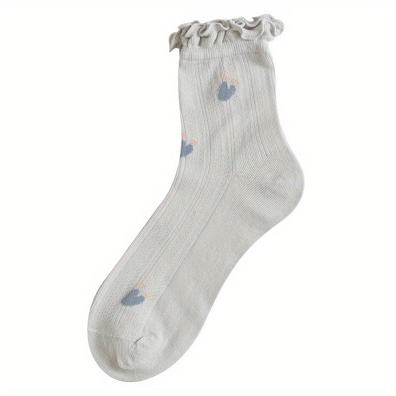 Floral Fruit Print Ruffle Socks Women's Stockings
