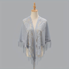 Tassel Shawl Thin Triangle Scarf Flower Embroidery Wrap