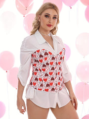  Heart Print Corset - Lace Up Push Up Body Shaper