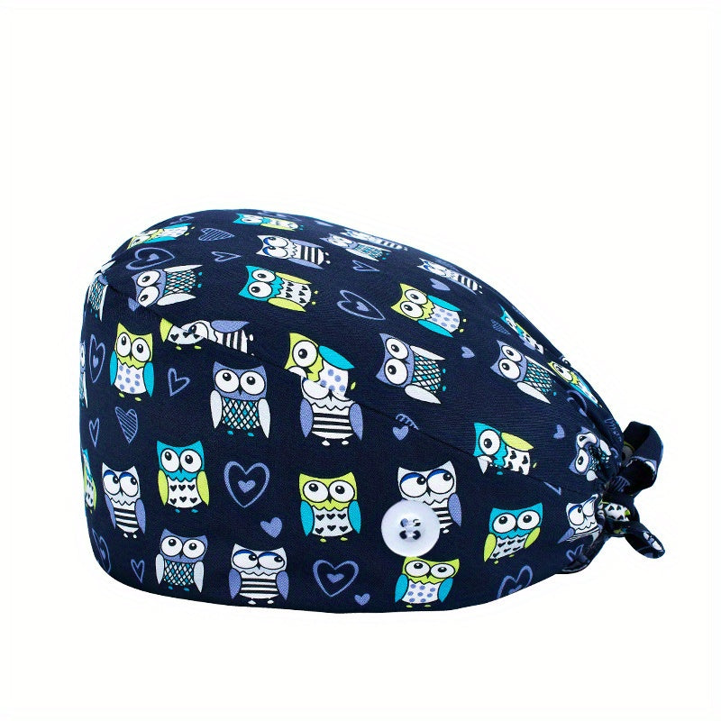 Cartoon Animals Print Nurse Hat Multicolor Scrub Cap