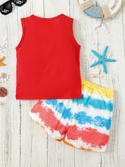 Boys Teen Casual Tank Top & Tie Dye Shorts Set for Summer