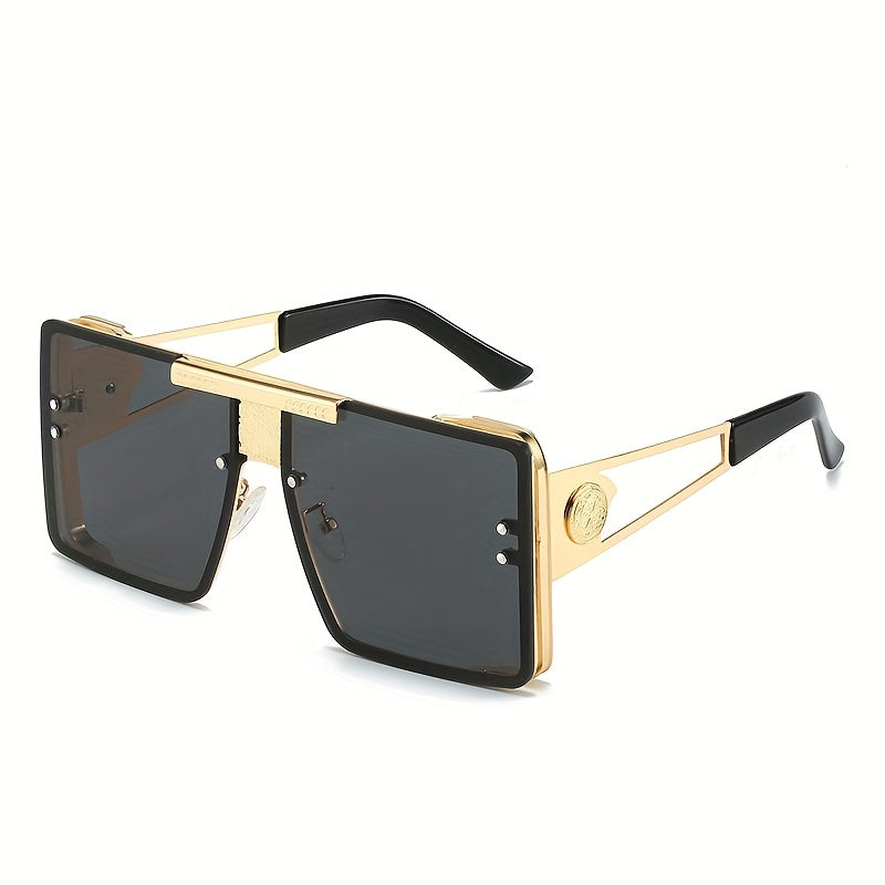 Men's Large Metal Frame UV Sunglasses with Case & Cloth