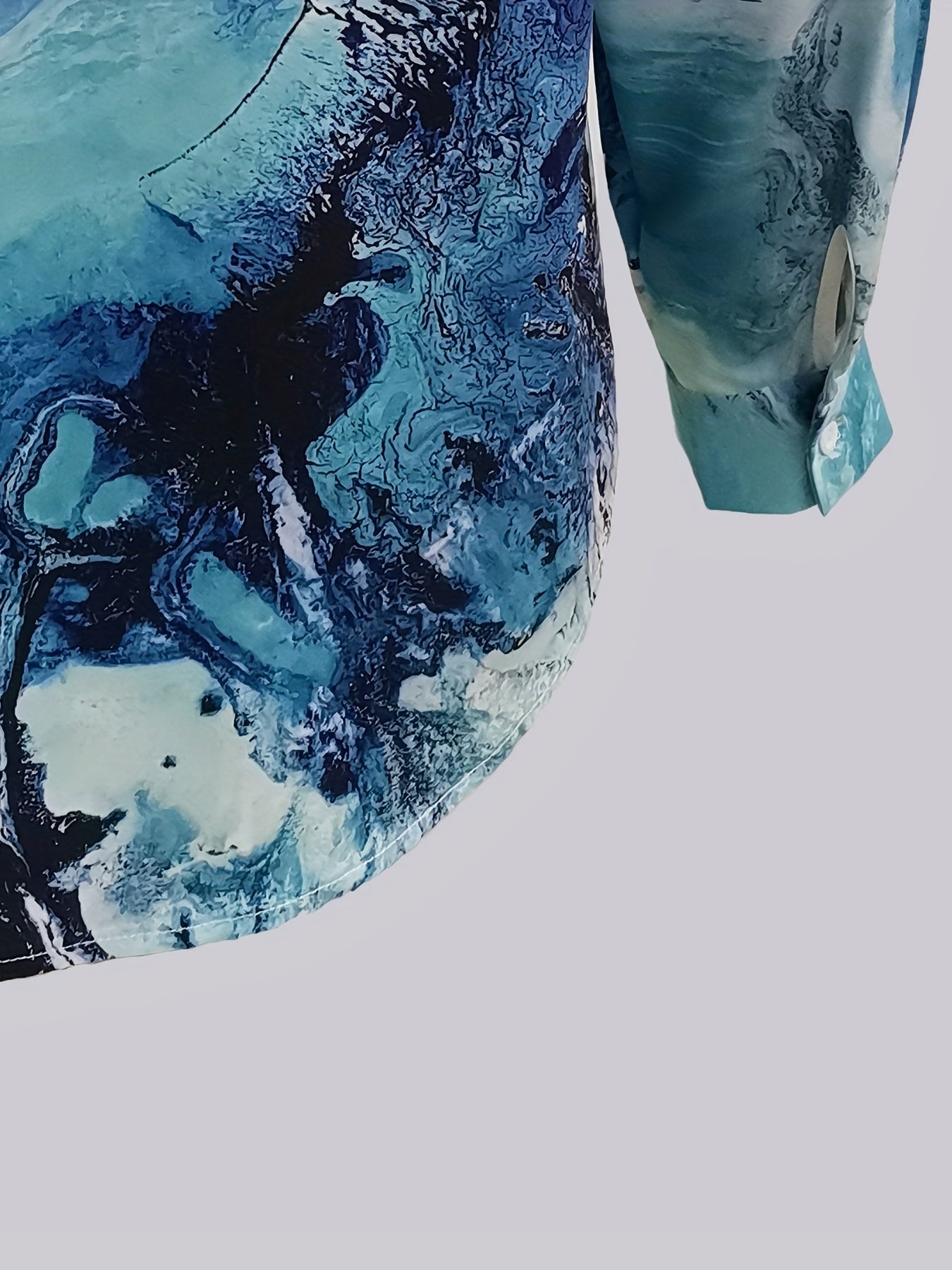  Marble Print Button Up Long Sleeve Blouse