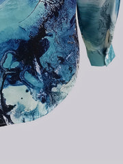  Marble Print Button Up Long Sleeve Blouse