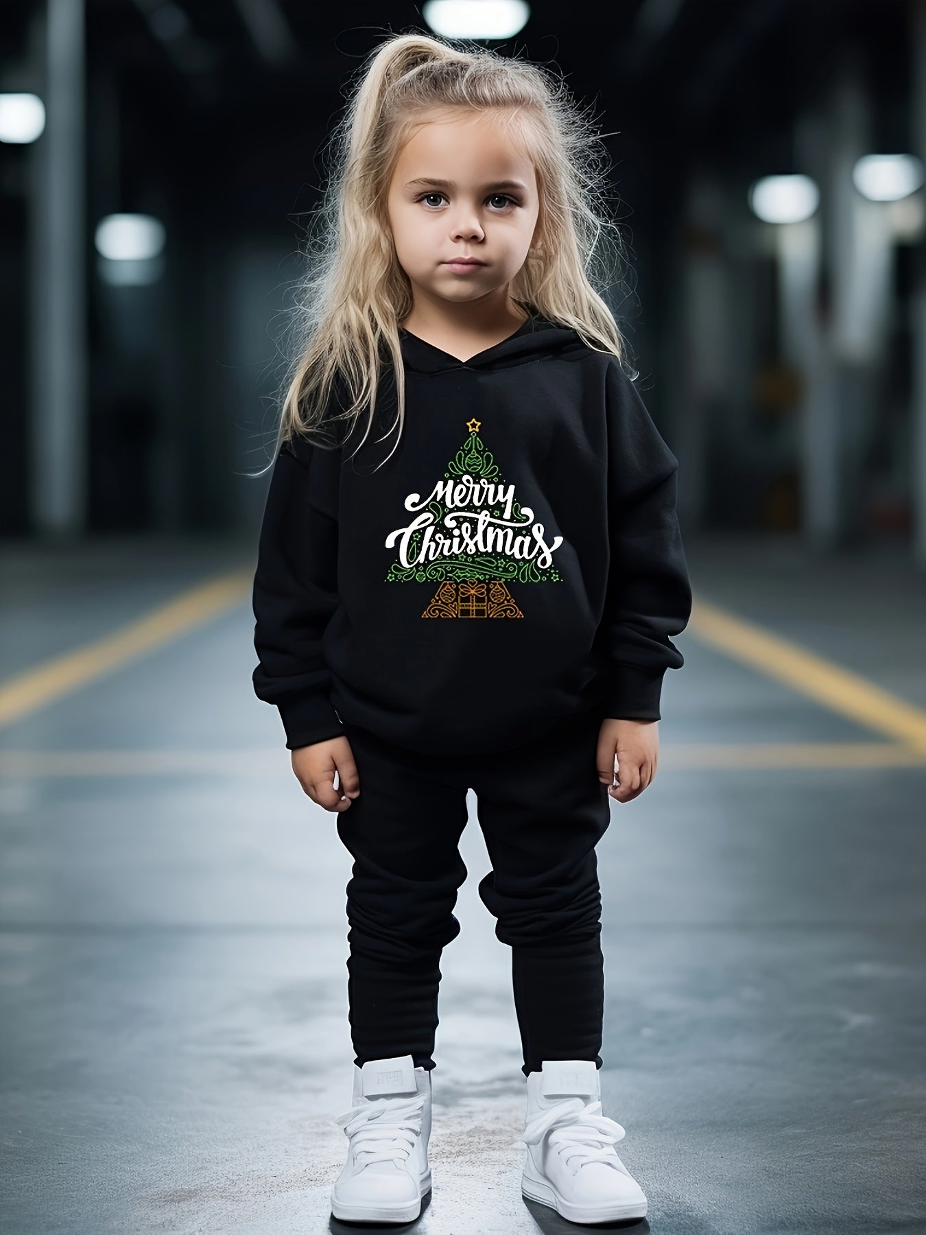 Girls 2pc Christmas Tree Hooded Sweatshirt & Sweatpants Set