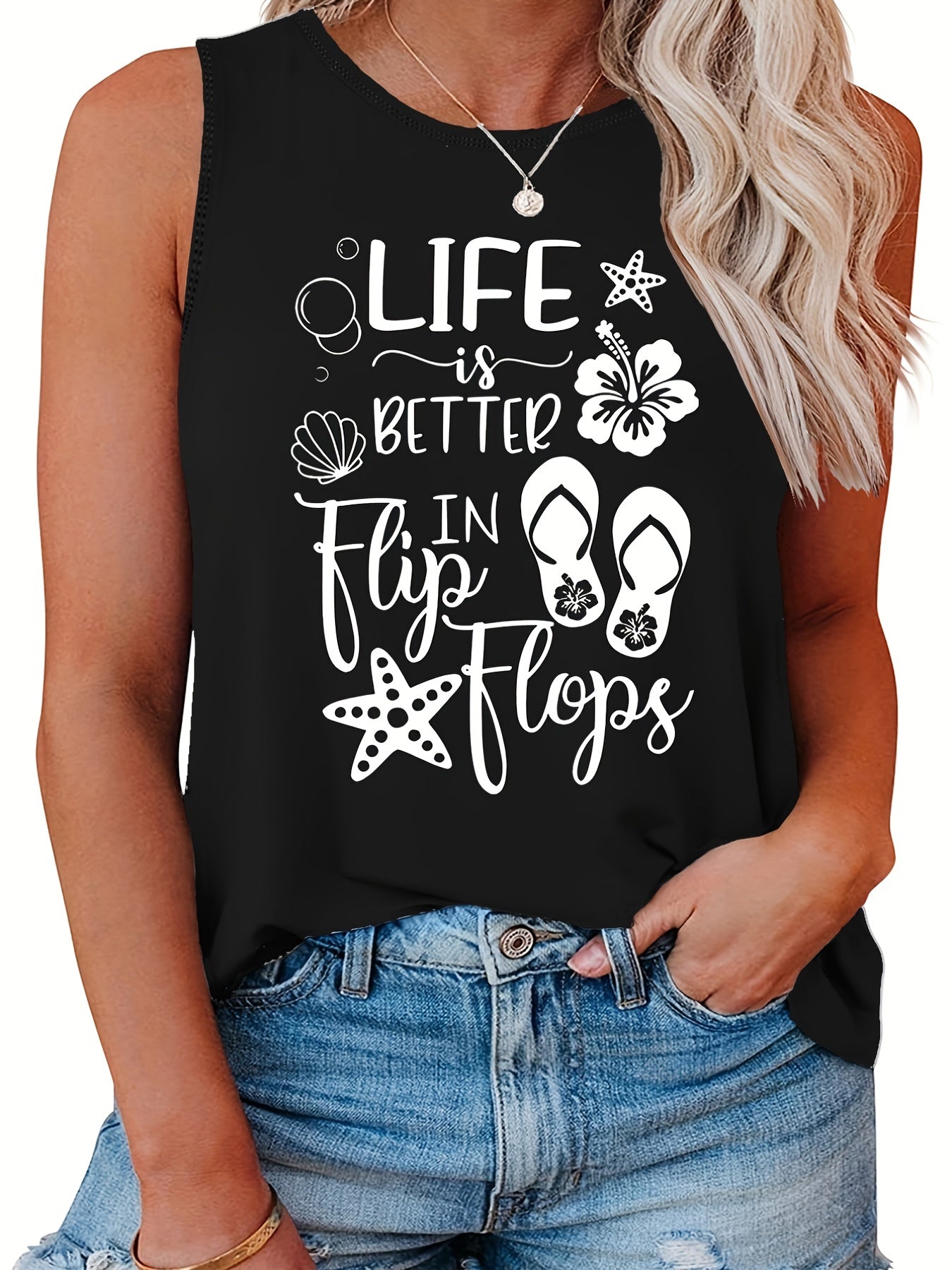  Casual Tank Top Women's Plus Slogan Graphic Print Round Neck Tank Top