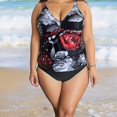  Floral Print V Neck Cami Top & Panty Bathing Suit 2 Piece Set