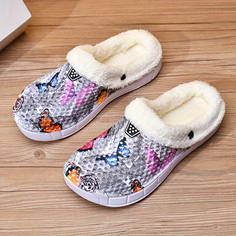 Women's Casual Butterfly Pattern Warm Hole Shoes Comfortable Outdoor Slippers