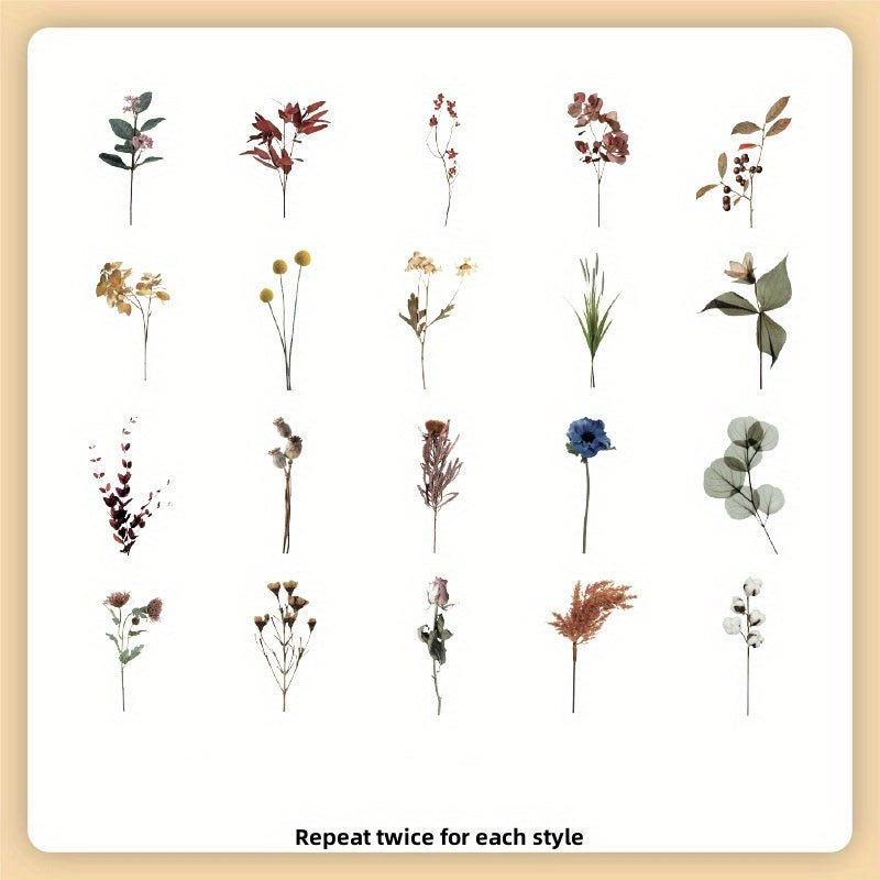 40pcs Retro Plant & Butterfly Stickers for Scrapbooking Journals