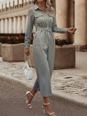 Y2K Belted Cargo Jumpsuit Tunic Long Sleeve Romper