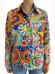  Boho Blouse Women's Floral Print Button Up Long Sleeve