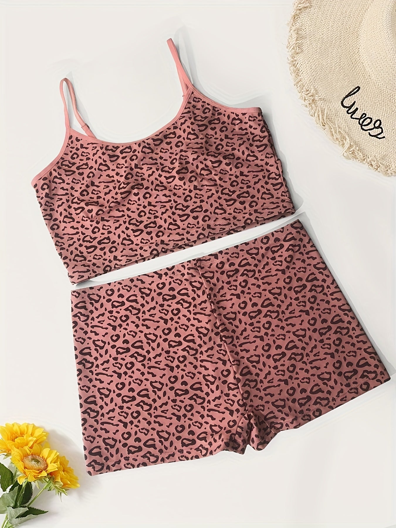  Leopard Print Bra & Shorts Lingerie Set