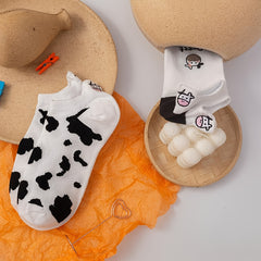 2 Pairs Cartoon Cow Print Socks & Lightweight Low Cut Ankle Socks