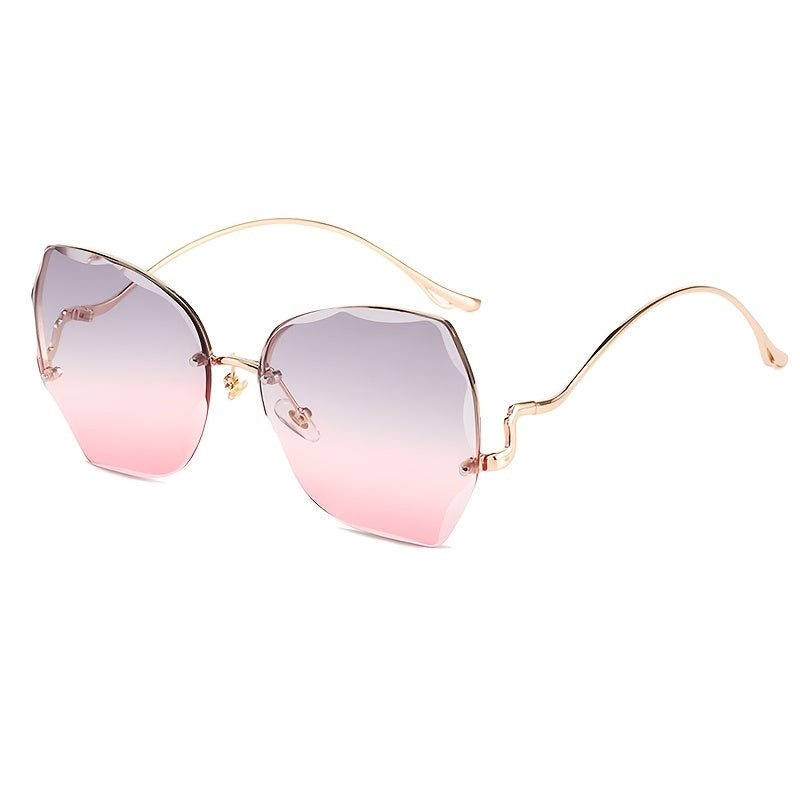 Gradient Rhinestone Oversized Polygon Sunglasses With Case