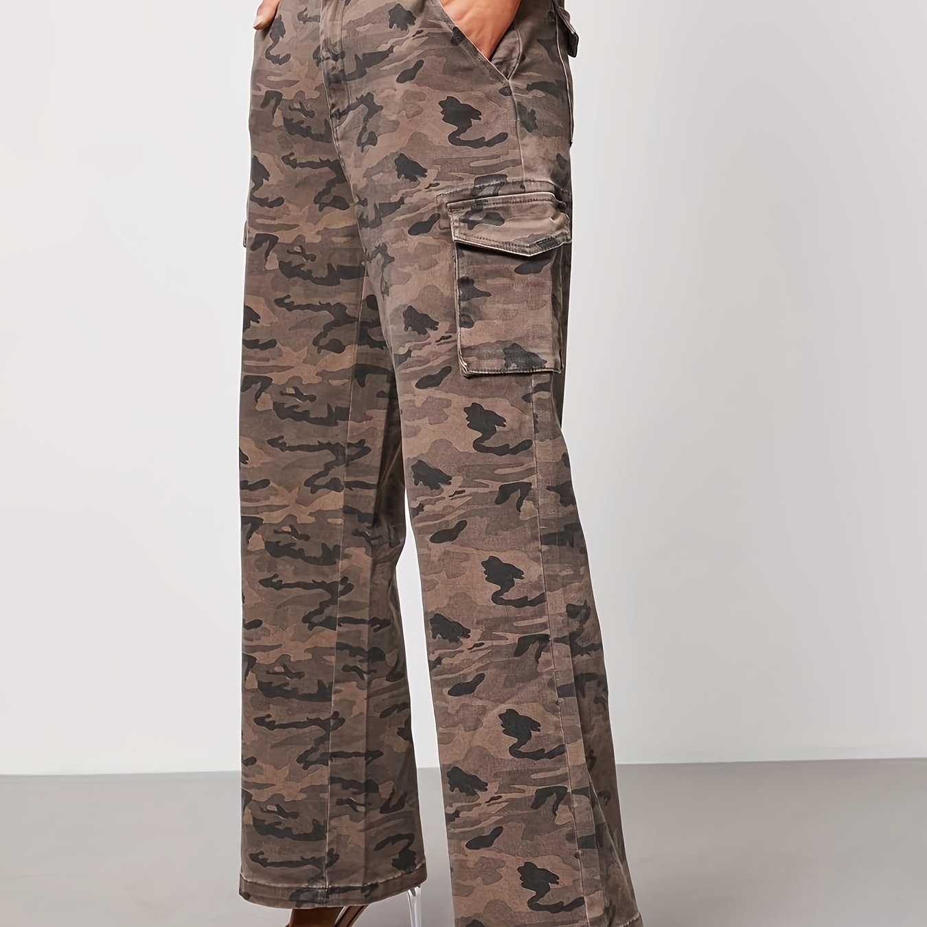 Women's Plus Camo High Rise Cargo Trousers