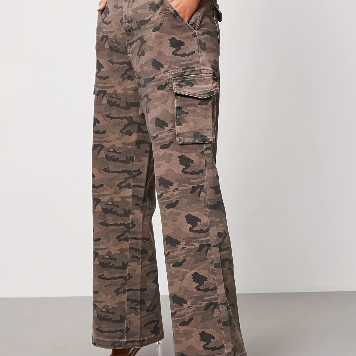 Women's Plus Camo High Rise Cargo Trousers