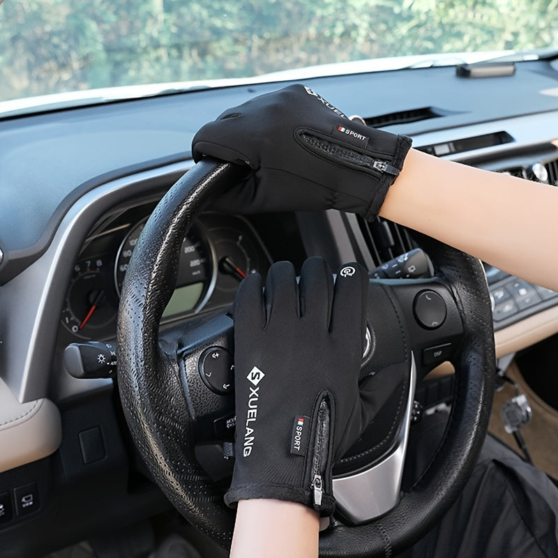 Men's Winter Warming Biker Gloves Windproof Touch Screen Zipper Ski Gloves