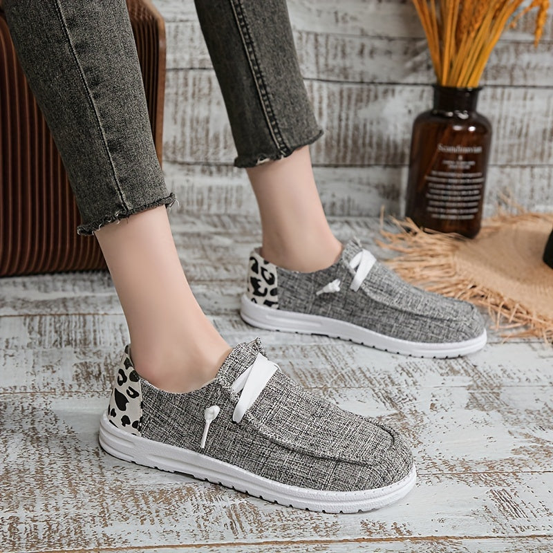 Leopard Print Canvas Shoes Lace Up Lightweight Walking Shoes