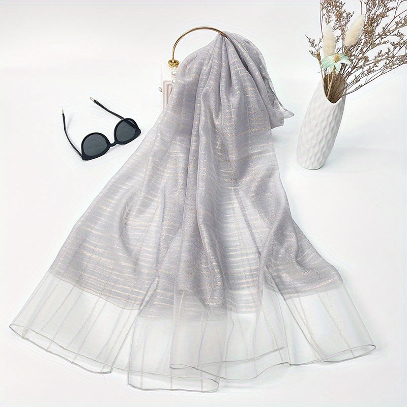 Striped Chiffon Scarf Solid Shawl Head Wrap Hijab Travel Beach Towel