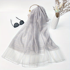 Striped Chiffon Scarf Solid Shawl Head Wrap Hijab Travel Beach Towel