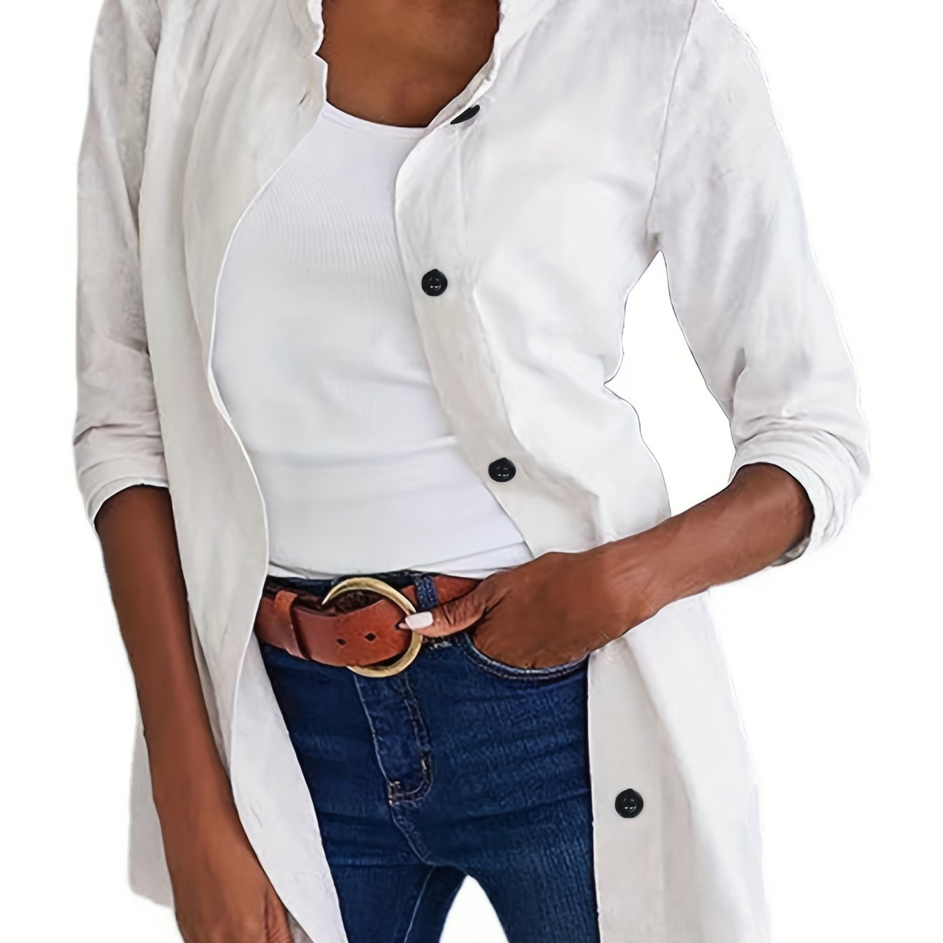  Casual Blouse Women's Solid Lapel Collar Button Up Long Sleeve