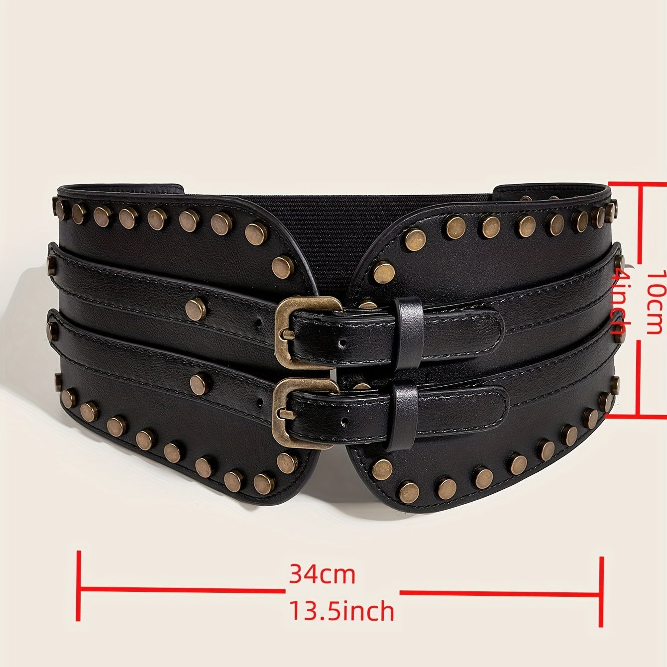 Vintage Punk Rivet Wide Belt Double Pin Buckle Waistband for Women