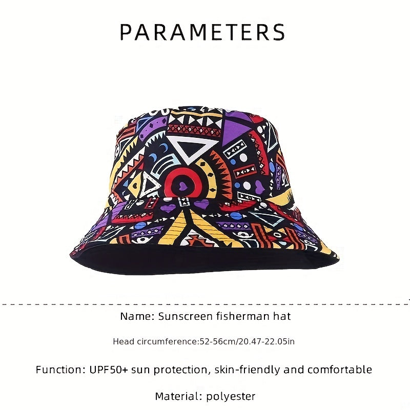 Geometric Pattern Print Bucket Hat Hip Hop Casual Sunscreen Travel Beach Hats